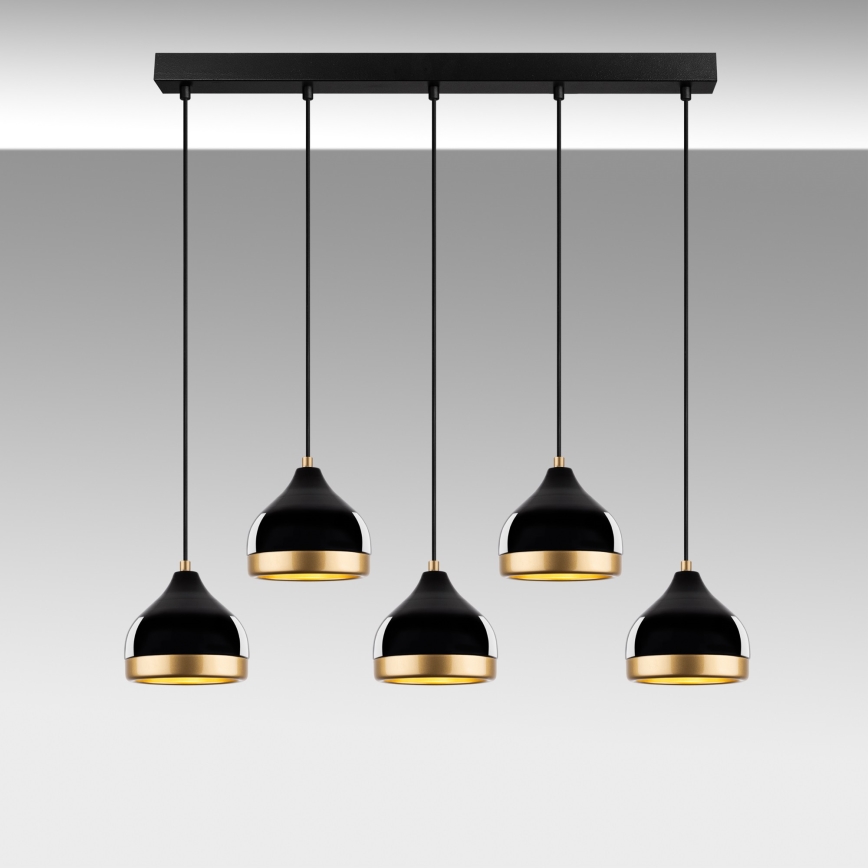 Κρεμαστό φωτιστικό σε καλώδιο YILDO 5xE27/40W/230V, μαύρο/χρυσό