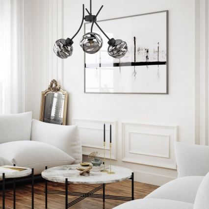 Κρεμαστό φωτιστικό σε καλώδιο ZULIA 3xE27/15W/230V μαύρο/καπνιστό μαύρο