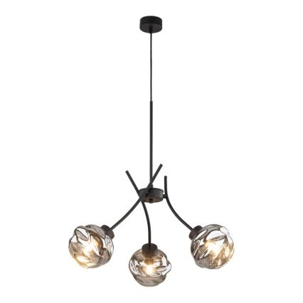 Κρεμαστό φωτιστικό σε καλώδιο ZULIA 3xE27/15W/230V μαύρο/καπνιστό μαύρο