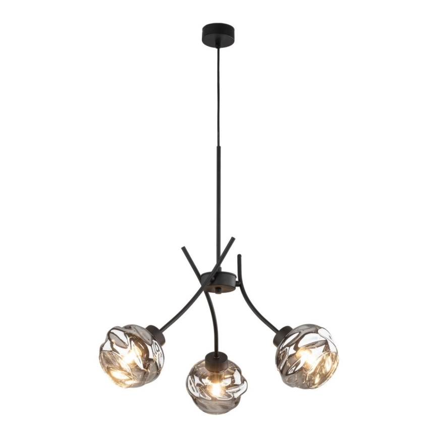 Κρεμαστό φωτιστικό σε καλώδιο ZULIA 3xE27/15W/230V μαύρο/καπνιστό μαύρο