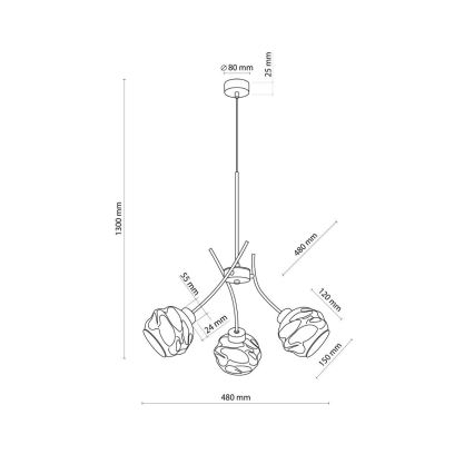 Κρεμαστό φωτιστικό σε καλώδιο ZULIA 3xE27/15W/230V μαύρο/καπνιστό μαύρο