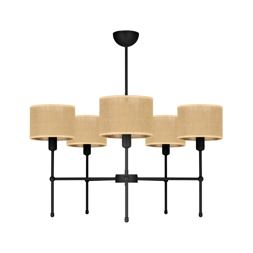 Κρεμαστό φωτιστικό σε ράβδο MADELA 5xE14/40W/230V γιούτα/μαύρο