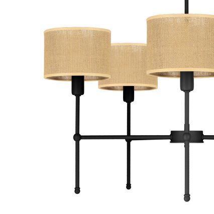 Κρεμαστό φωτιστικό σε ράβδο MADELA 5xE14/40W/230V γιούτα/μαύρο