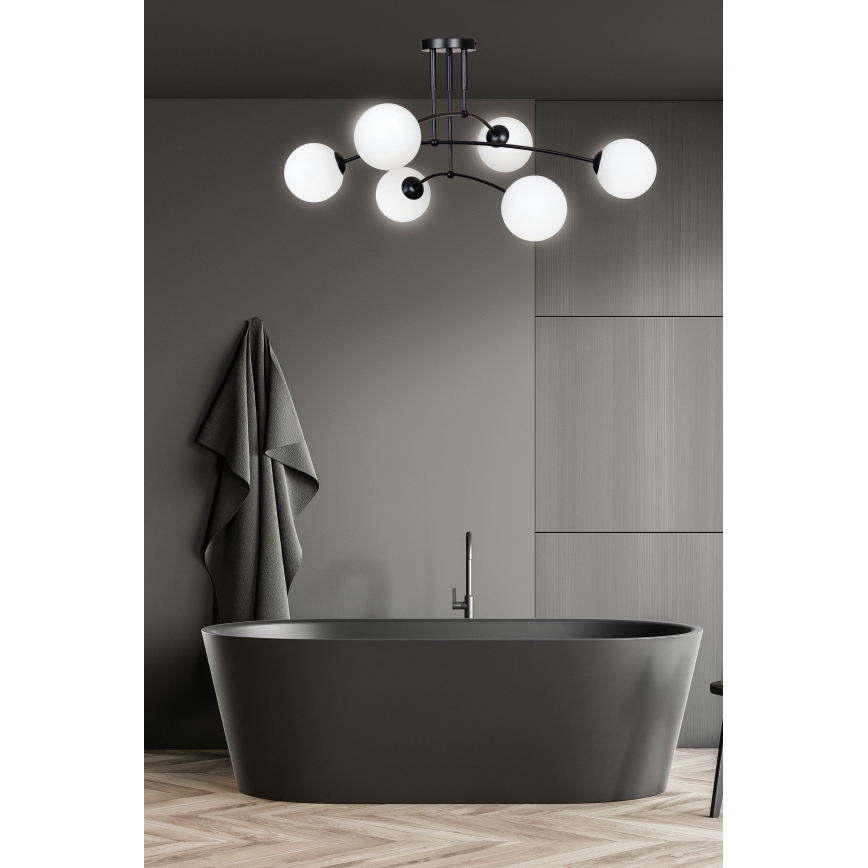 Κρεμαστό φωτιστικό PREGOS 6xE14/10W/230V μαύρο/λευκό