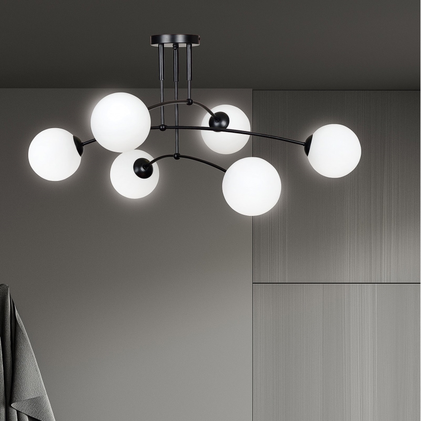 Κρεμαστό φωτιστικό PREGOS 6xE14/10W/230V μαύρο/λευκό