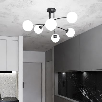 Κρεμαστό φωτιστικό PREGOS 6xE14/10W/230V μαύρο/λευκό