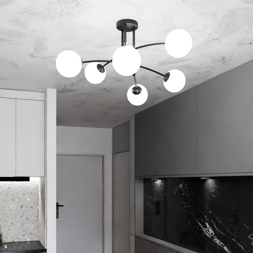 Κρεμαστό φωτιστικό PREGOS 6xE14/10W/230V μαύρο/λευκό