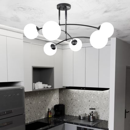 Κρεμαστό φωτιστικό PREGOS 6xE14/10W/230V μαύρο/λευκό