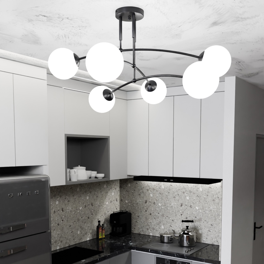 Κρεμαστό φωτιστικό PREGOS 6xE14/10W/230V μαύρο/λευκό