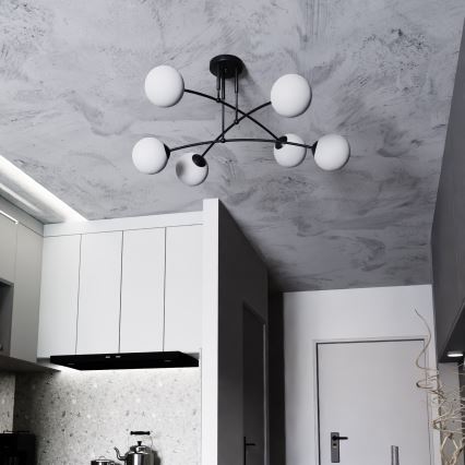 Κρεμαστό φωτιστικό PREGOS 6xE14/10W/230V μαύρο/λευκό