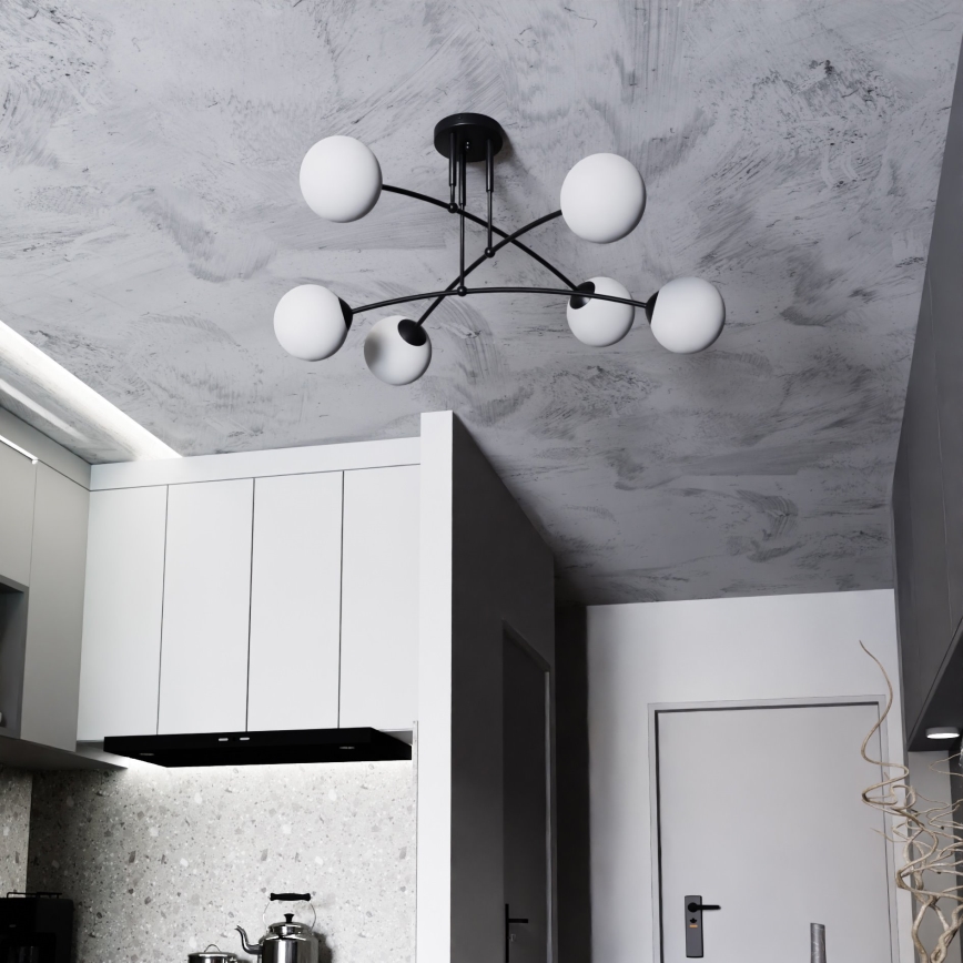 Κρεμαστό φωτιστικό PREGOS 6xE14/10W/230V μαύρο/λευκό