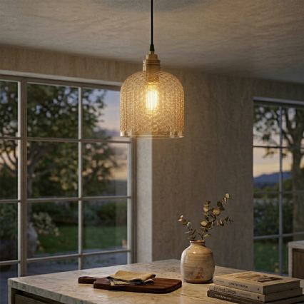 Κρεμαστό φωτιστικό ROCCO με καλώδιο 1xE27/15W/230V χρυσό/καπνιστό μπεζ