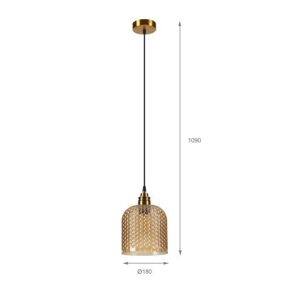 Κρεμαστό φωτιστικό ROCCO με καλώδιο 1xE27/15W/230V χρυσό/καπνιστό μπεζ