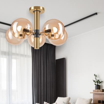 Κρεμαστό φωτιστικό ROLLO 5xE14/5W/230V χρυσό/φιμέ μπεζ