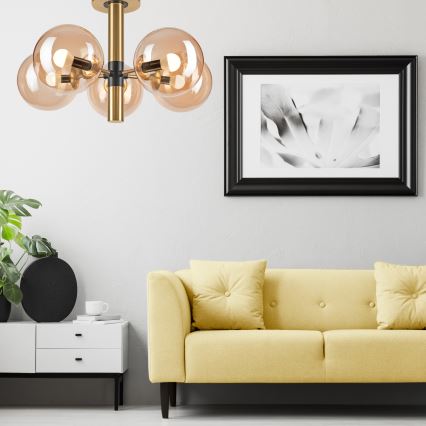 Κρεμαστό φωτιστικό ROLLO 5xE14/5W/230V χρυσό/φιμέ μπεζ