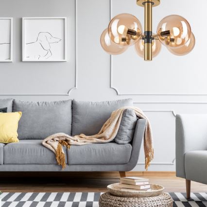 Κρεμαστό φωτιστικό ROLLO 5xE14/5W/230V χρυσό/φιμέ μπεζ