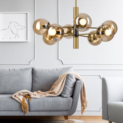 Κρεμαστό φωτιστικό ROLLO 8xE14/5W/230V χρυσό/φιμέ μπεζ