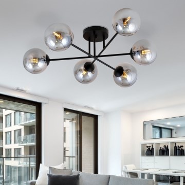 Κρεμαστό φωτιστικό ROMA 6xE14/10W/230V μαύρο/φιμέ