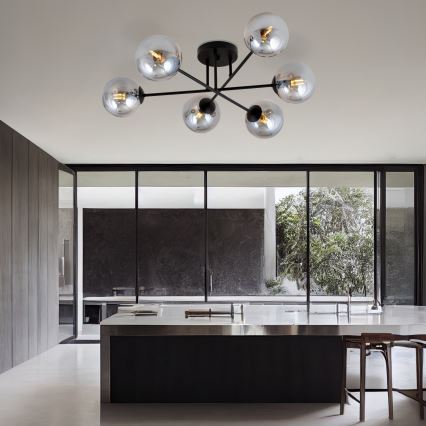 Κρεμαστό φωτιστικό ROMA 6xE14/10W/230V μαύρο/φιμέ