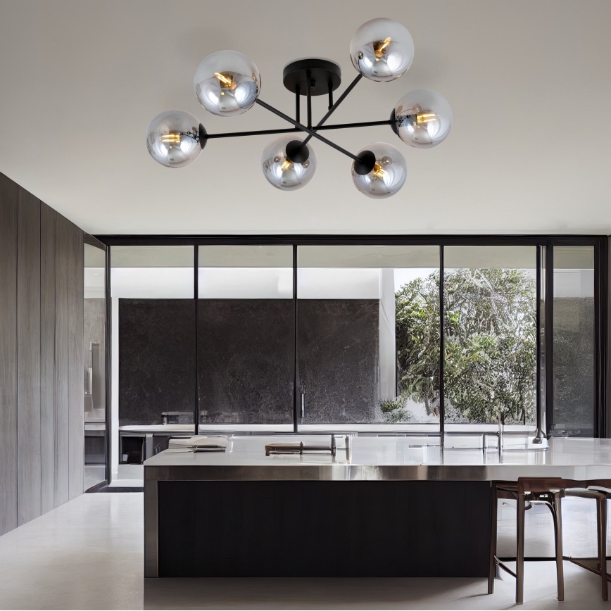 Κρεμαστό φωτιστικό ROMA 6xE14/10W/230V μαύρο/φιμέ