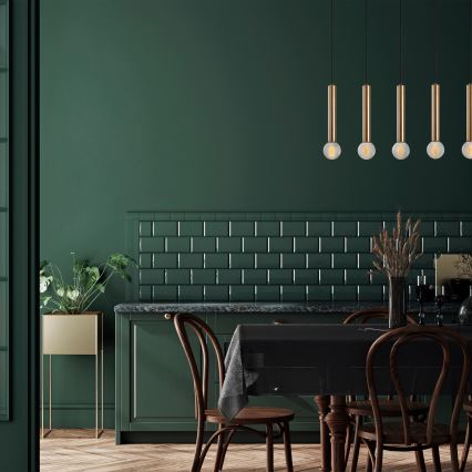 Κρεμαστό φωτιστικό TEMPO με καλώδιο, 5xE27/40W/230V, χρυσό