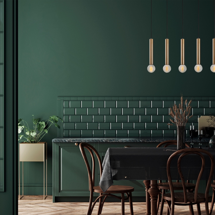 Κρεμαστό φωτιστικό TEMPO με καλώδιο, 5xE27/40W/230V, χρυσό