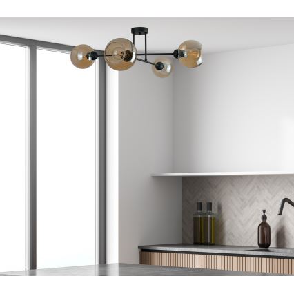 Κρεμαστό φωτιστικό VASCO 4xE27/60W/230V μαύρο/φιμέ μπεζ