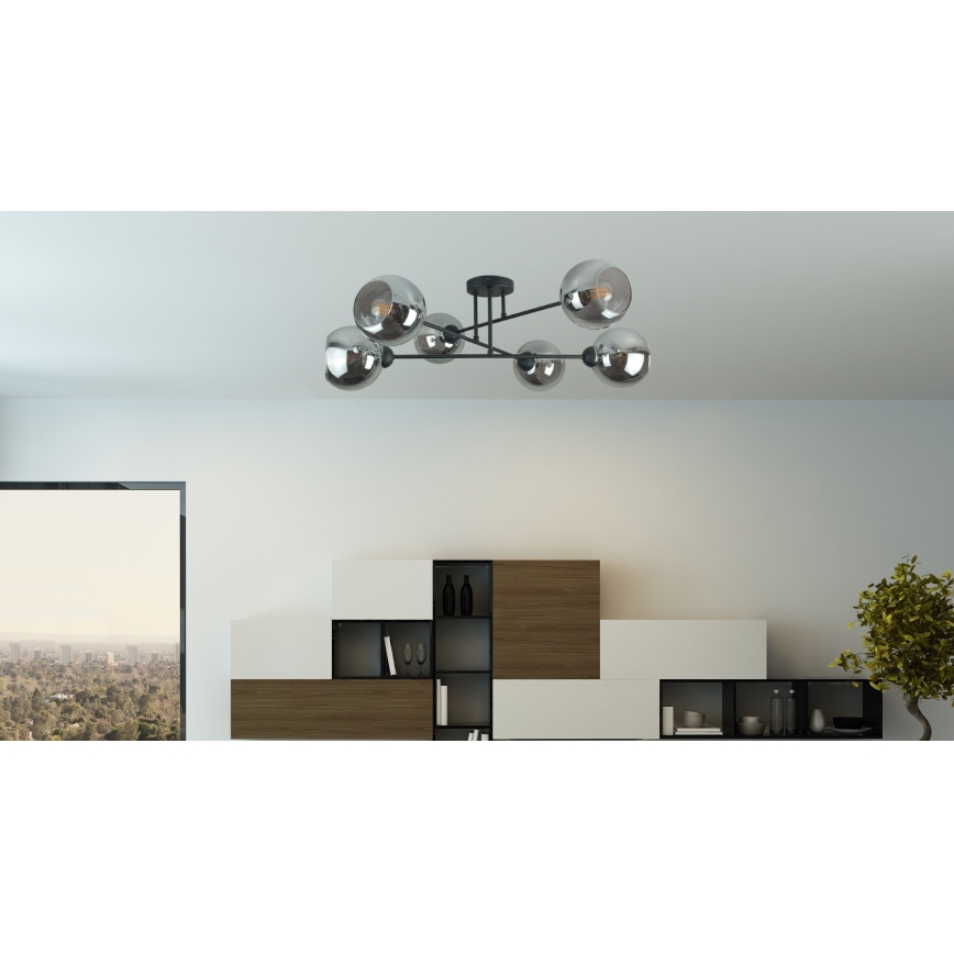 Κρεμαστό φωτιστικό VASCO 6xE27/60W/230V μαύρο/φιμέ μαύρο