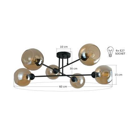 Κρεμαστό φωτιστικό VASCO 6xE27/60W/230V μαύρο/φιμέ μπεζ