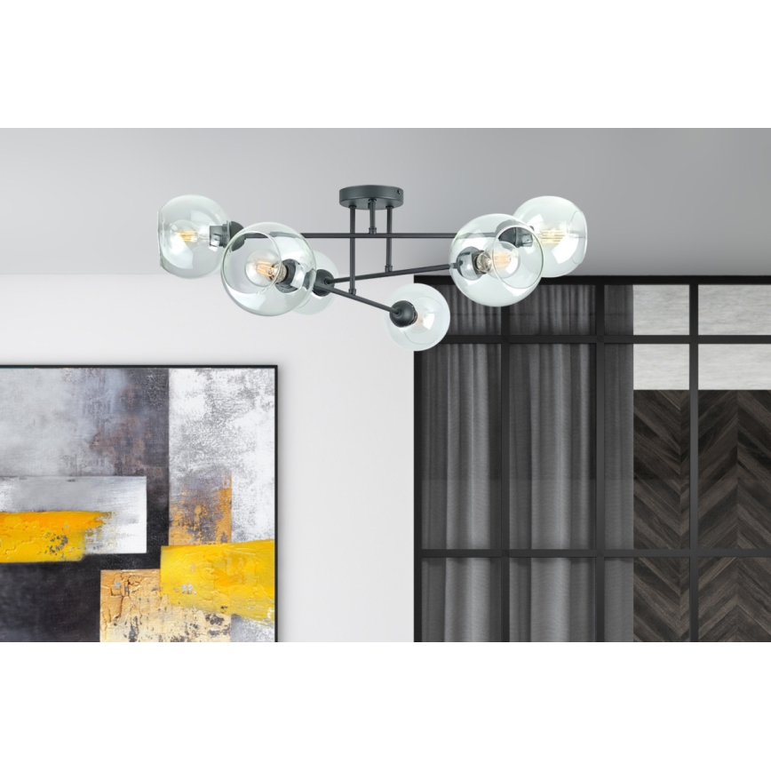 Κρεμαστό φωτιστικό VASCO 6xE27/60W/230V μαύρο/διαφανές