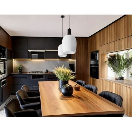 Κρεμαστό φωτιστικό WOLKEN με καλώδιο 1xE27/40W/230V, λευκό/μαύρο