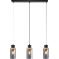 Κρεμαστό φωτιστικό WOODNEST με καλώδιο 3xE27/15W/230V, πεύκο/καπνιστό μαύρο