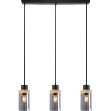 Κρεμαστό φωτιστικό WOODNEST με καλώδιο 3xE27/15W/230V, πεύκο/καπνιστό μαύρο