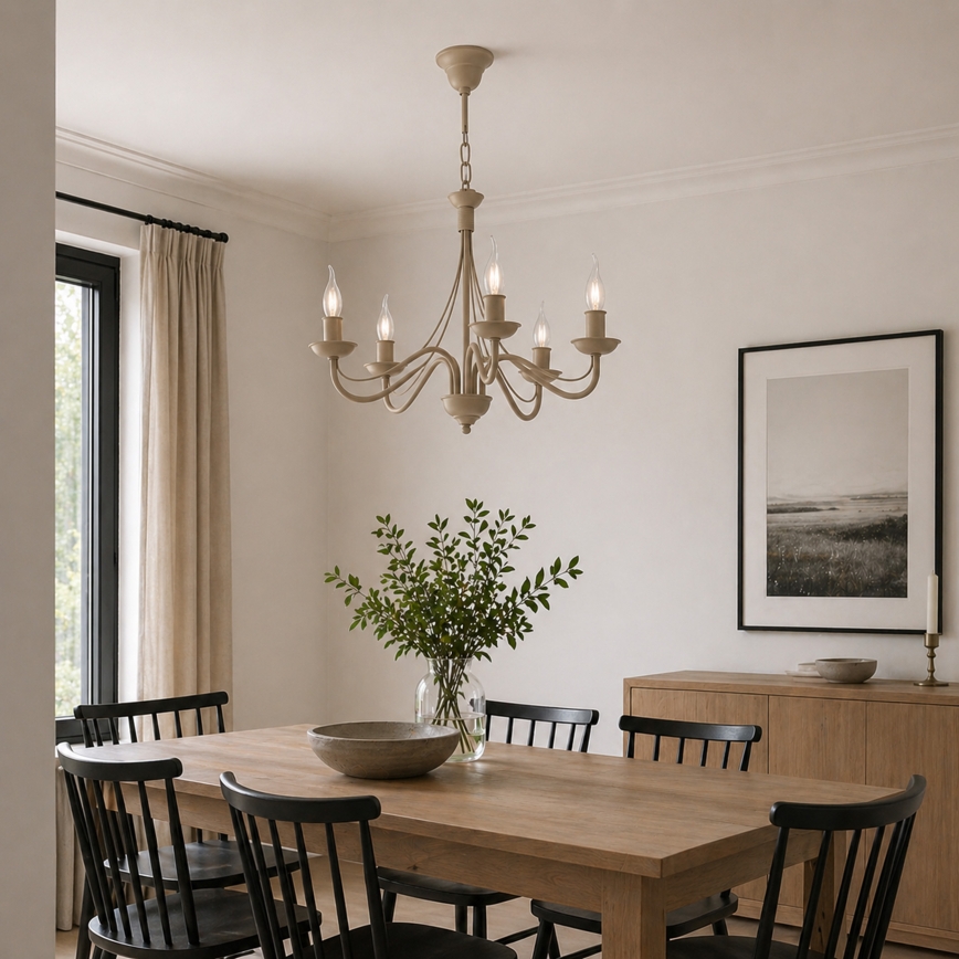 Κρεμαστό φωτιστικό με αλυσίδα ANTON 5xE14/60W/230V μπεζ