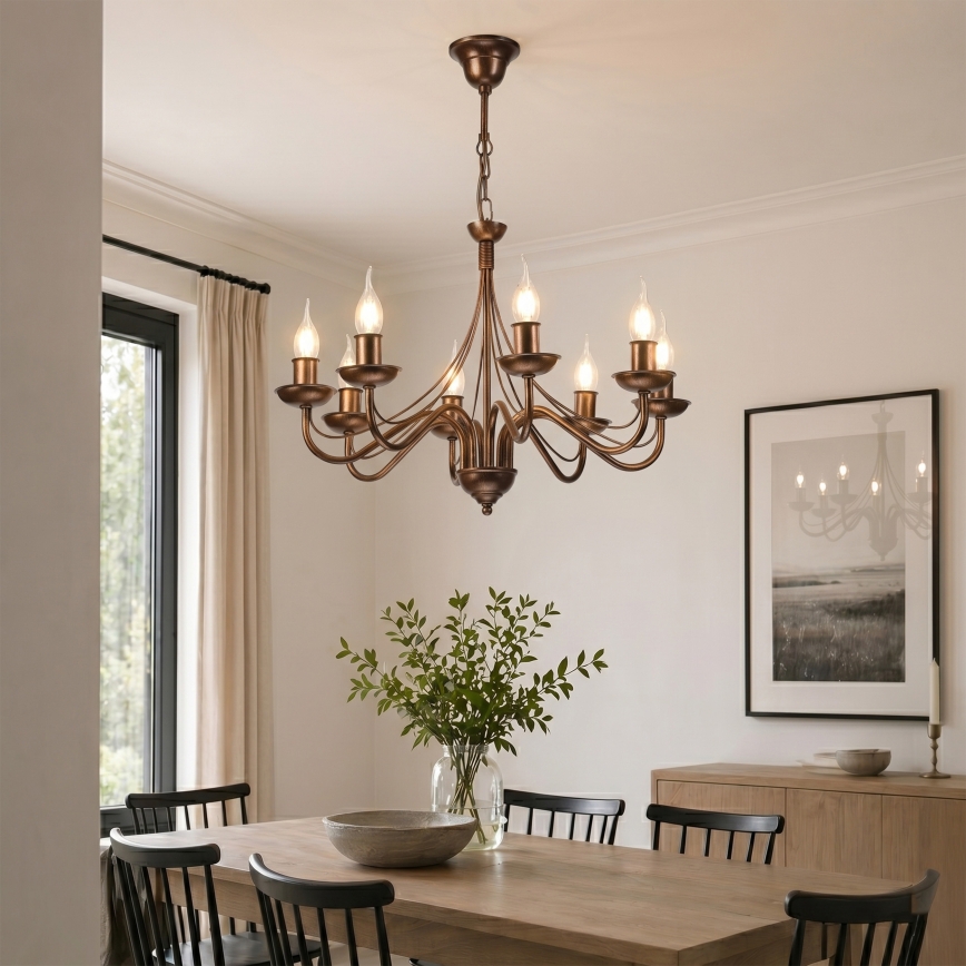 Κρεμαστό φωτιστικό με αλυσίδα ANTON, 8xE14/60W/230V, μπρονζέ