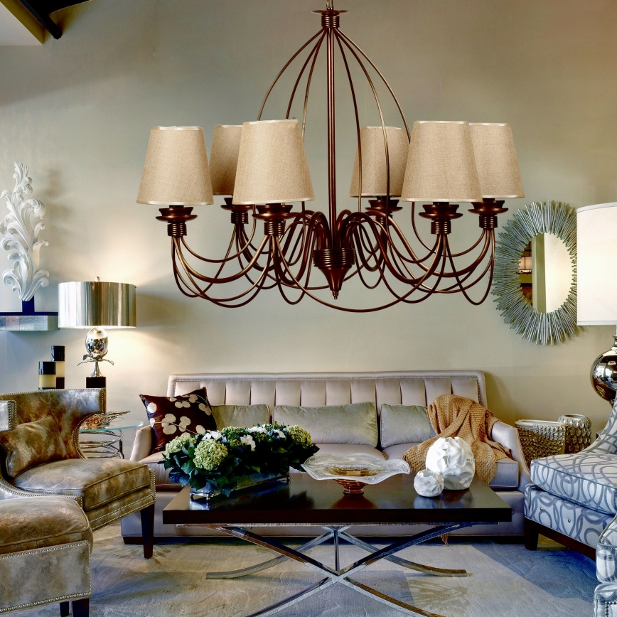 Κρεμαστό φωτιστικό με αλυσίδα CLASSIC 6xE14/40W/230V μπρονζέ/μπεζ