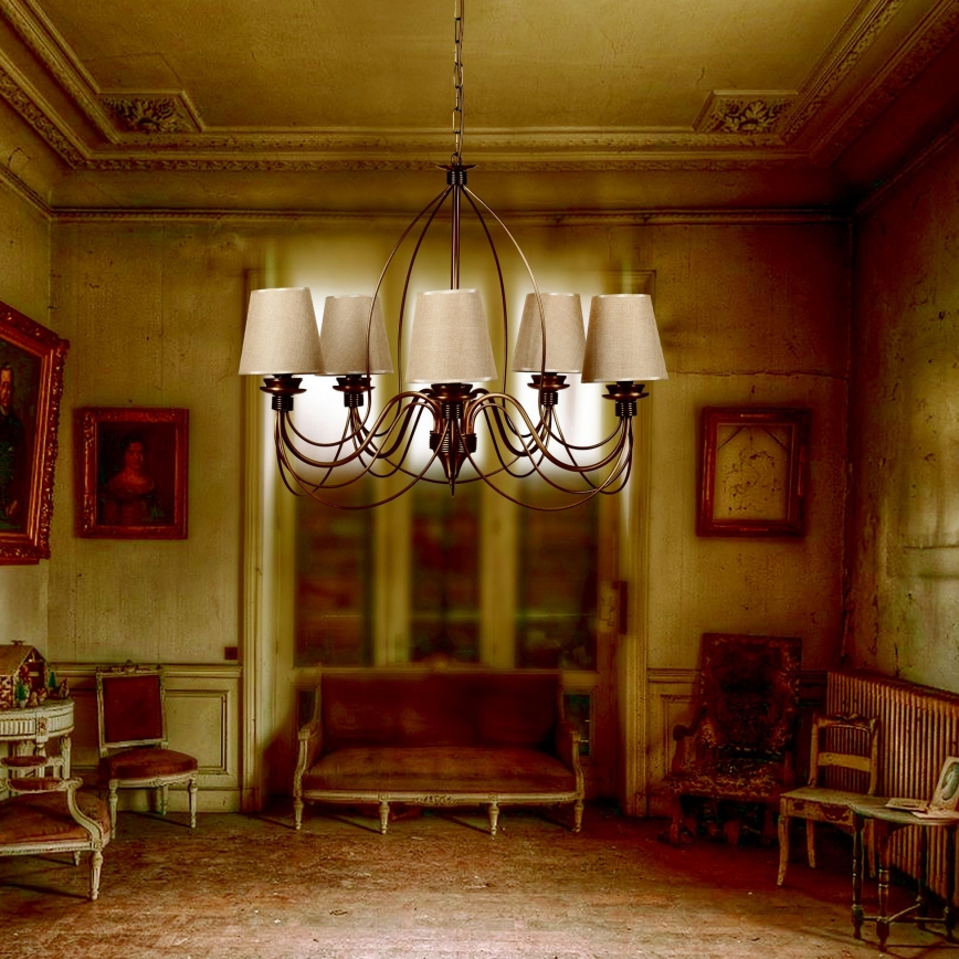 Κρεμαστό φωτιστικό με αλυσίδα CLASSIC 6xE14/40W/230V μπρονζέ/μπεζ