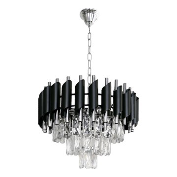 Κρεμαστό φωτιστικό με αλυσίδα CRISTAL 5xE14/10W/230V Ø 38 cm μαύρο/ματ χρώμιο