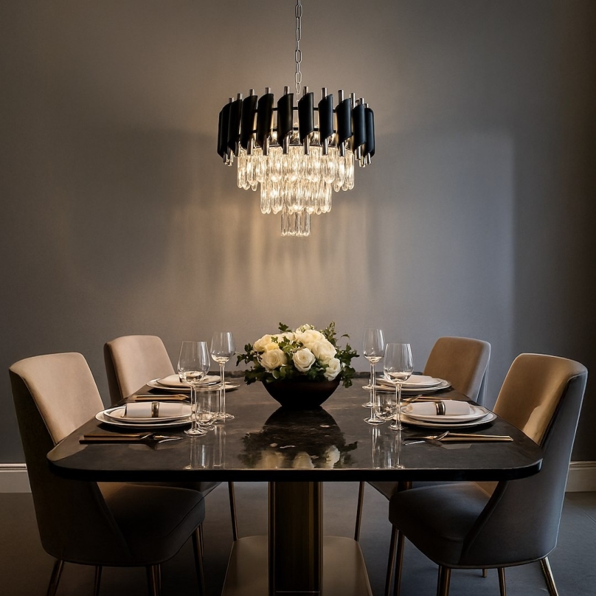 Κρεμαστό φωτιστικό με αλυσίδα CRISTAL 5xE14/10W/230V Ø 38 cm μαύρο/ματ χρώμιο