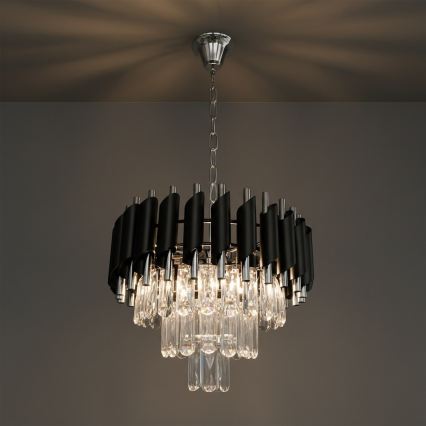 Κρεμαστό φωτιστικό με αλυσίδα CRISTAL 5xE14/10W/230V Ø 38 cm μαύρο/ματ χρώμιο