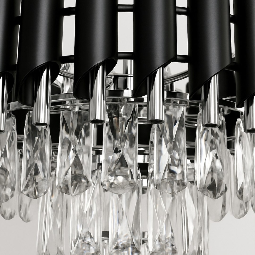 Κρεμαστό φωτιστικό με αλυσίδα CRISTAL 5xE14/10W/230V Ø 38 cm μαύρο/ματ χρώμιο