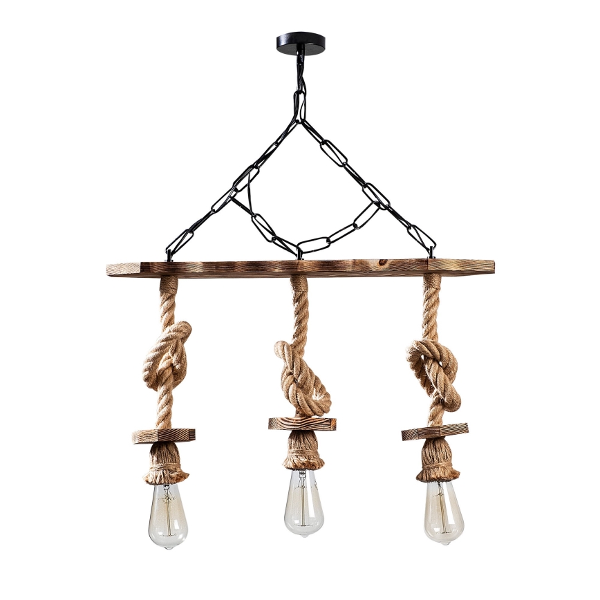 Κρεμαστό φωτιστικό με αλυσίδα EREBOS 3xE27/40W/230V καφέ