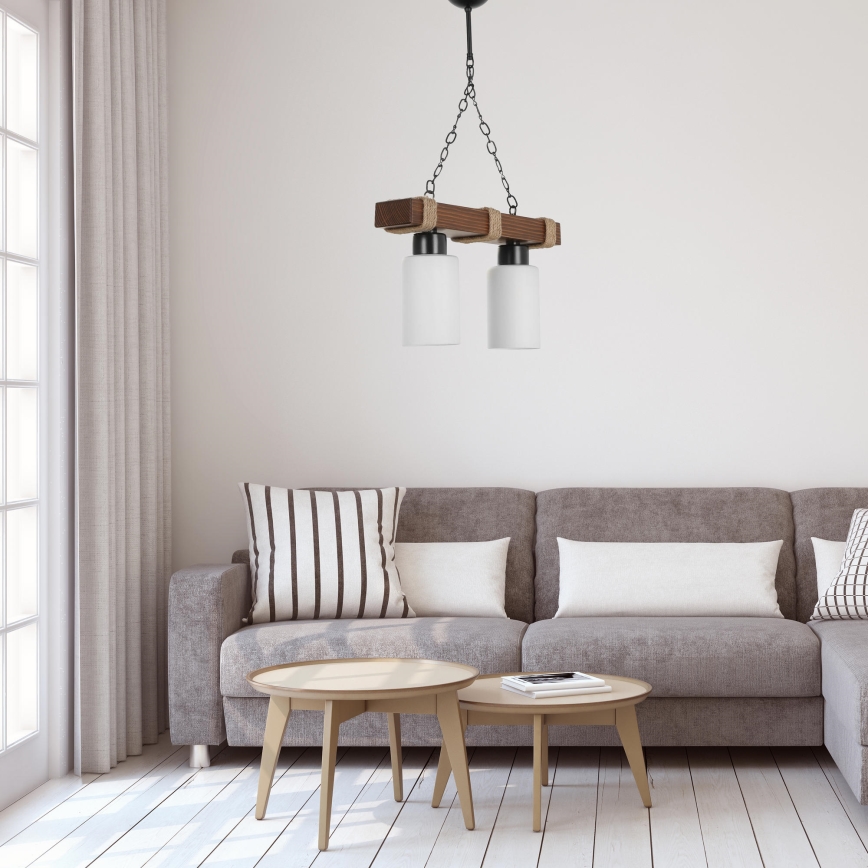 Κρεμαστό φωτιστικό με αλυσίδα JASMIN 2xE27/40W/230V καφέ/λευκό