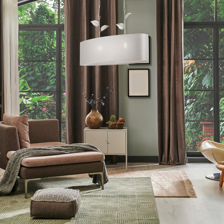 Κρεμαστό φωτιστικό με αλυσίδα NOEMI 2xE27/60W/230V ασημί/λευκή πατίνα