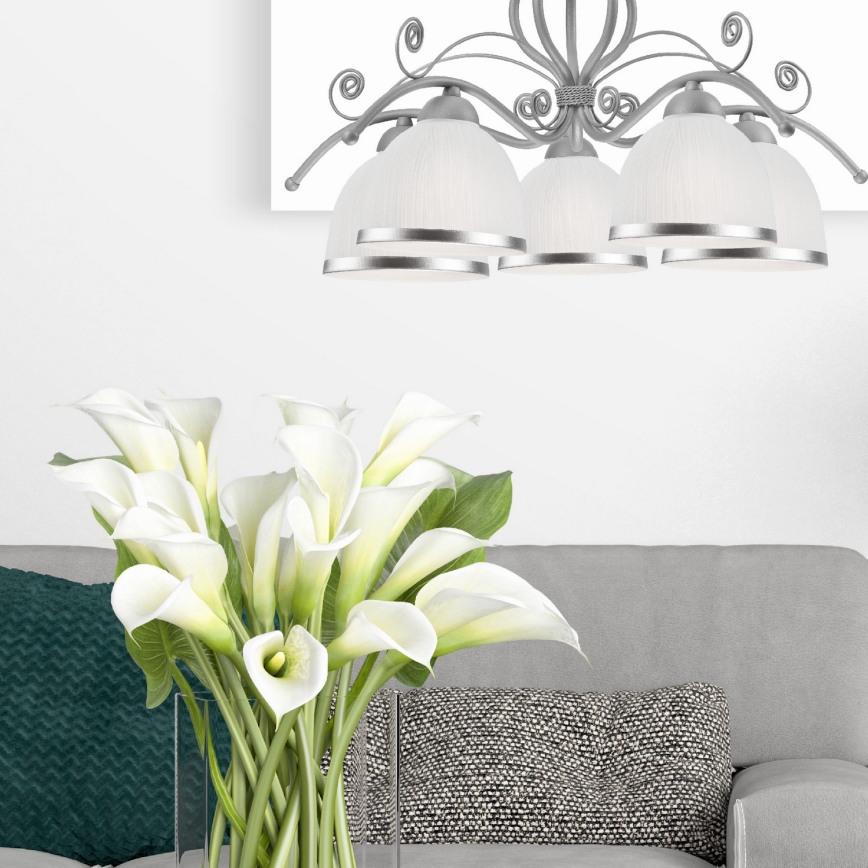 Κρεμαστό φωτιστικό με αλυσίδα RETRO II, 5xE27/60W/230V, ασημί