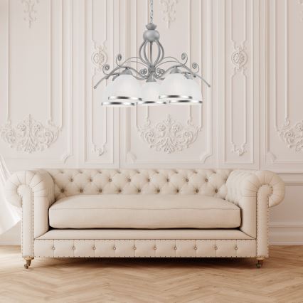 Κρεμαστό φωτιστικό με αλυσίδα RETRO II, 5xE27/60W/230V, ασημί