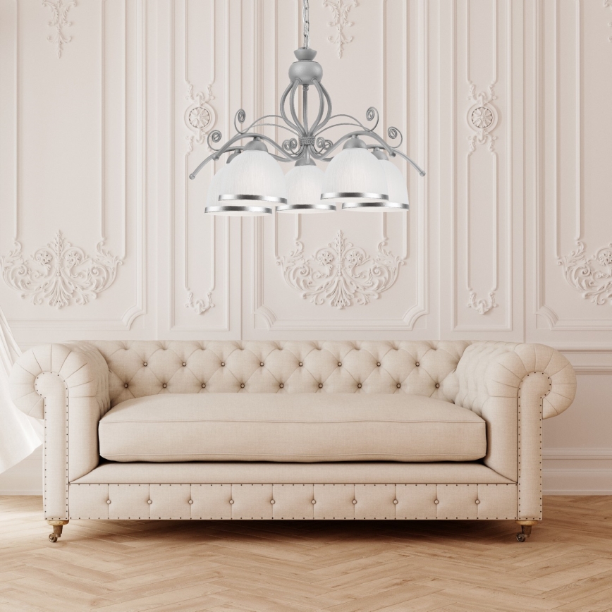 Κρεμαστό φωτιστικό με αλυσίδα RETRO II, 5xE27/60W/230V, ασημί