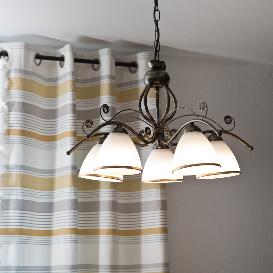 Κρεμαστό φωτιστικό με αλυσίδα RETRO II 5xE27/60W/230V, μαύρη πατίνα