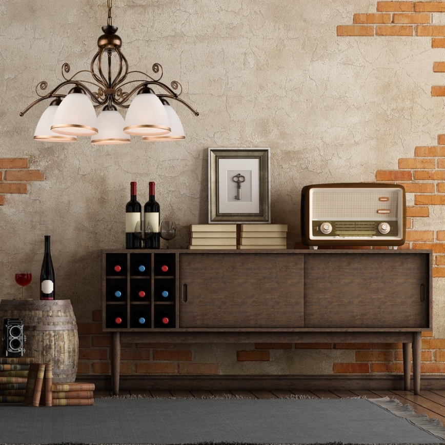 Κρεμαστό φωτιστικό με αλυσίδα RETRO II 5xE27/60W/230V, μαύρη πατίνα