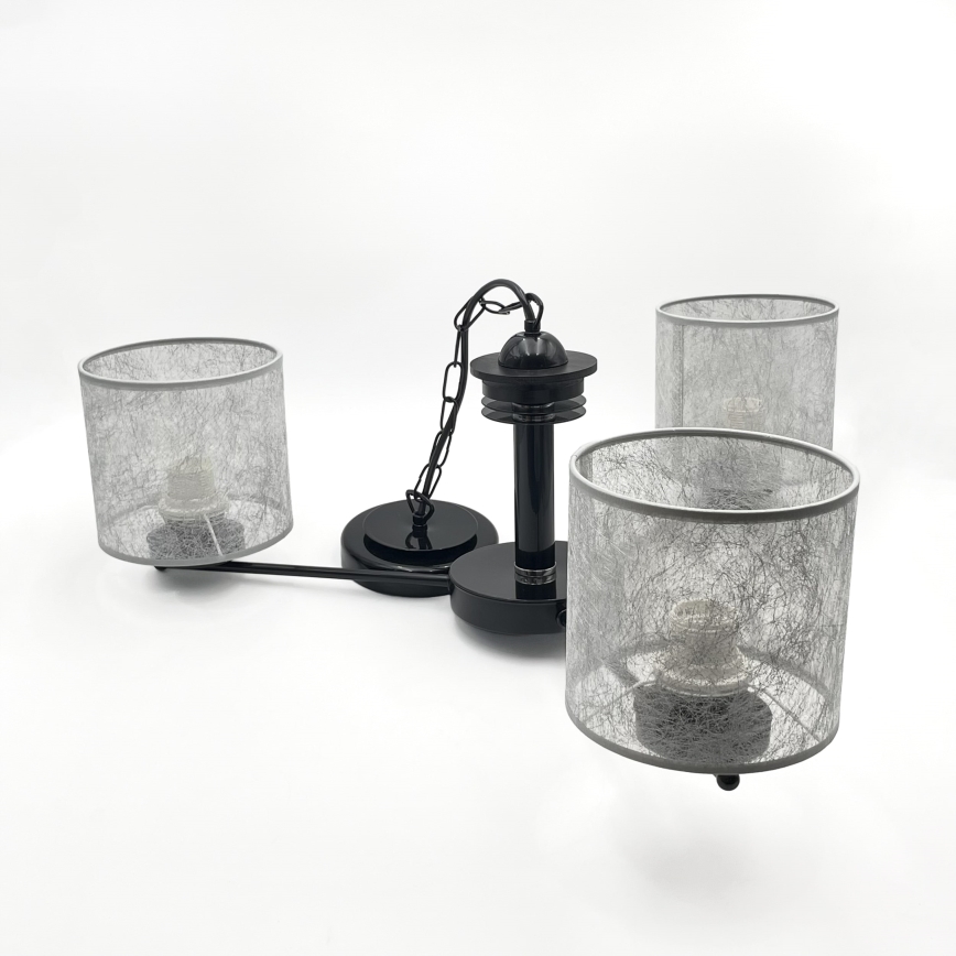 Κρεμαστό φωτιστικό με αλυσίδα ROSA 3xE27/60W/230V μαύρο/γκρίζο